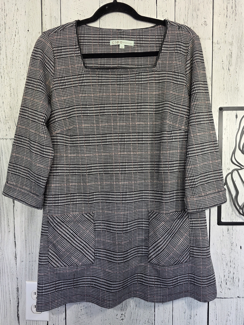 Cleo Petites Plaid Square Neck Tunic Top Large
